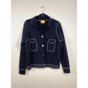 WISPR Black Blue Button-Up Knit Jacket with Contrast Stitching, Size M